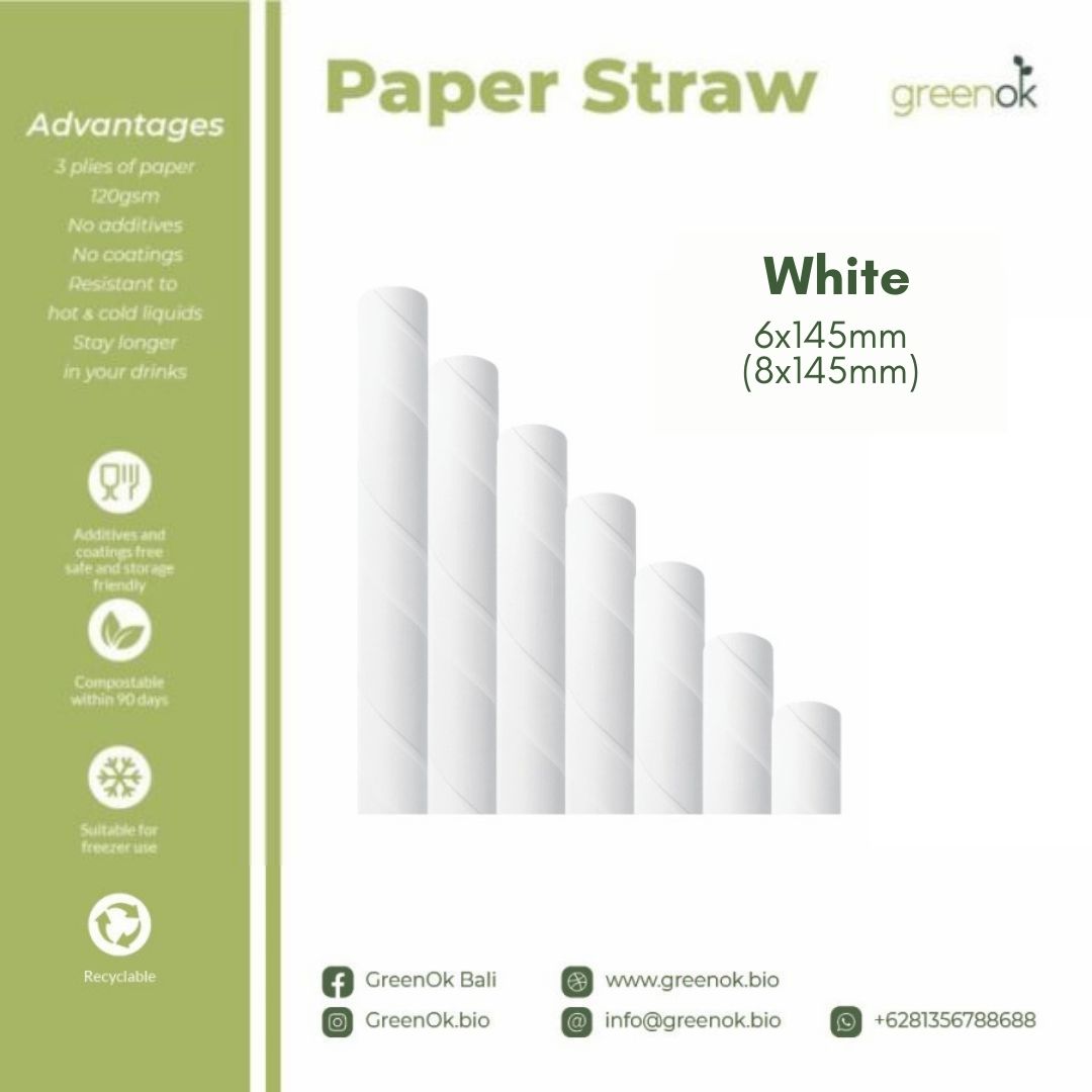 Paper Straw White | Sedotan Kertas Ecofriendly | Food Grade Steril | 8x145mm isi 250 pcs