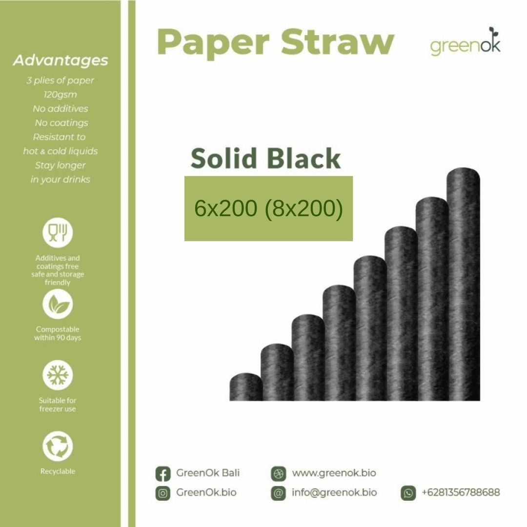 Paper Straw Black | Sedotan Kertas Ecofriendly | Food Grade Steril | 8x200mm isi 250 pcs