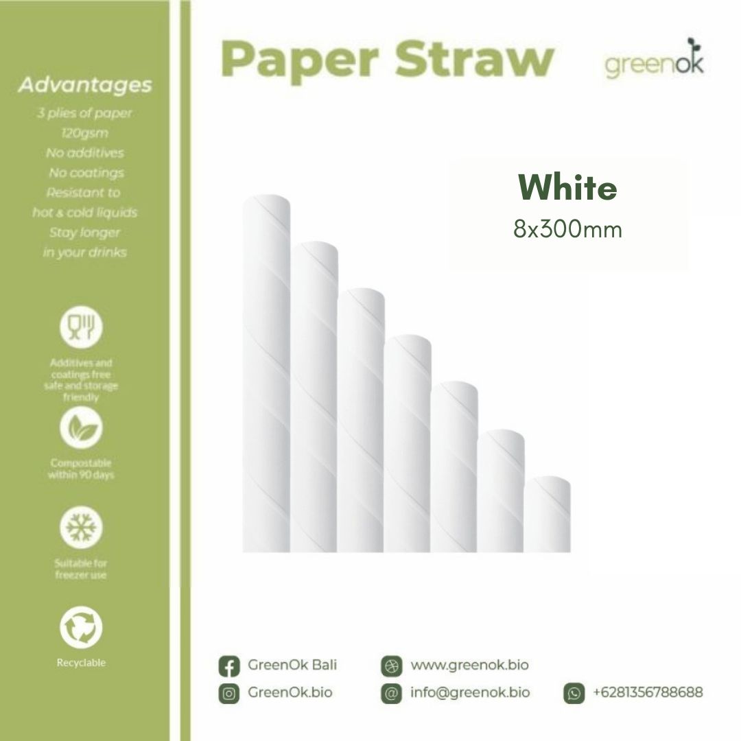 Paper Straw White | Sedotan Kertas Ecofriendly | Food Grade Steril | 8x300mm isi 200 pcs