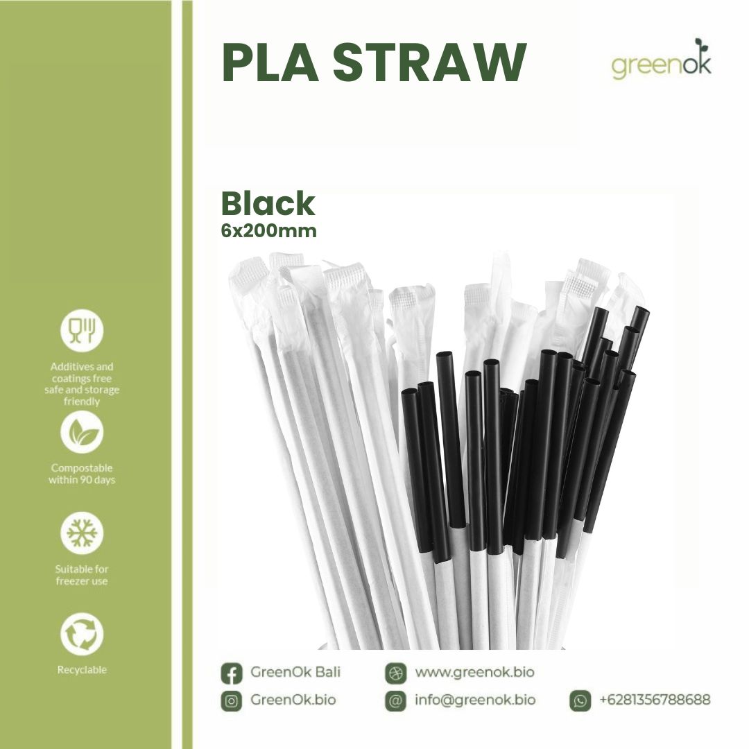 PLA Straw Black | Food Grade Steril | 6x200mm isi 200 pcs