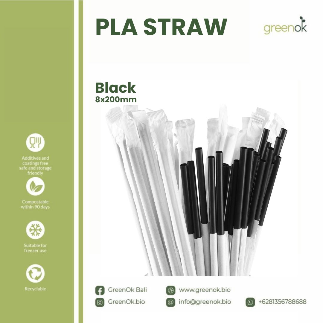 PLA Straw Black | Food Grade Steril | 8x200mm isi 100 pcs