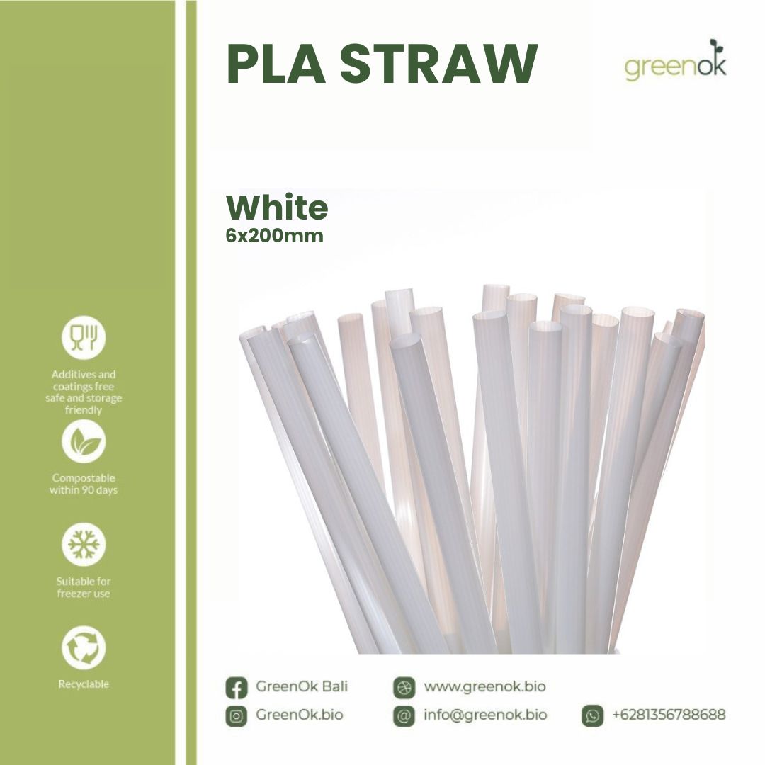 PLA Straw White | Food Grade Steril | 6x200mm isi 200 pcs